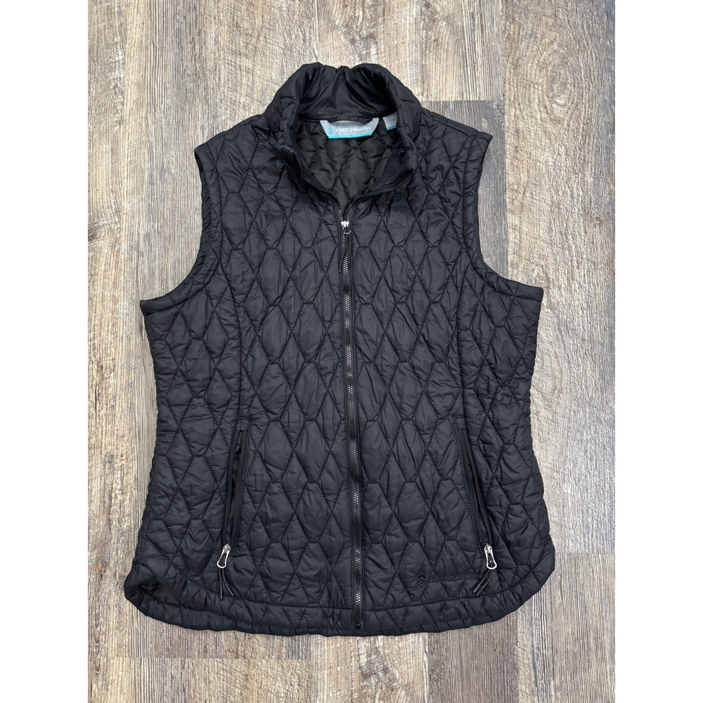 Free Country Womens Black Quilted‎ Puffer Vest Full Zip Lightweight Size Large